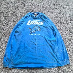 Vintage 90s Majestic Detroit Lions Blue Long Sleeve Shirt